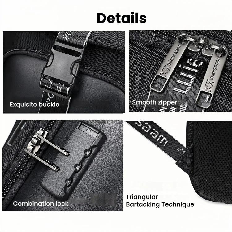 Wiersaam WY1200 Men Waterproof Anti-Theft Business Backpack Multiple Organizer Compartments(Black)