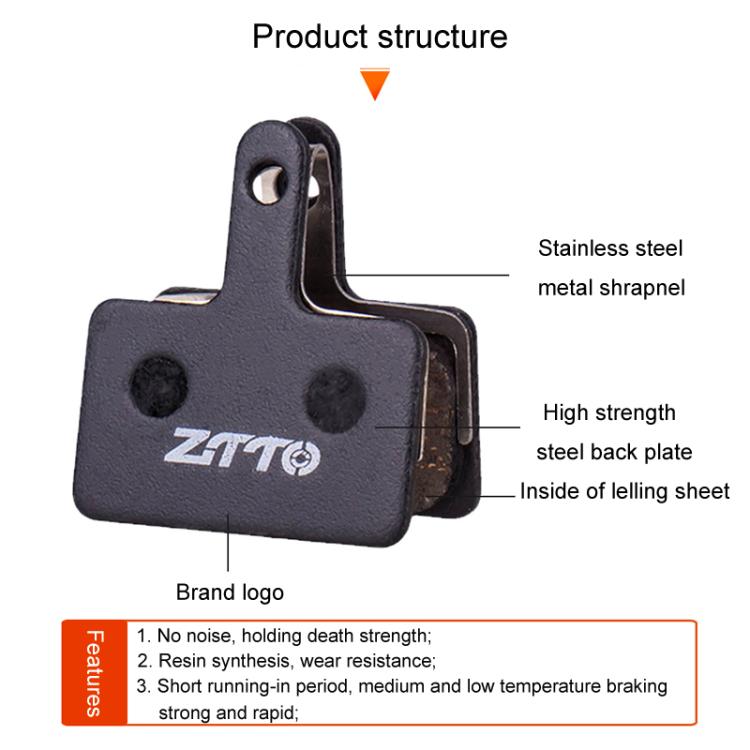 2pairs ZTTO Bicycle Disc Braking Pads Mountain Bike Semi-Metallic Resin Brake Pads, Model: MS-07C