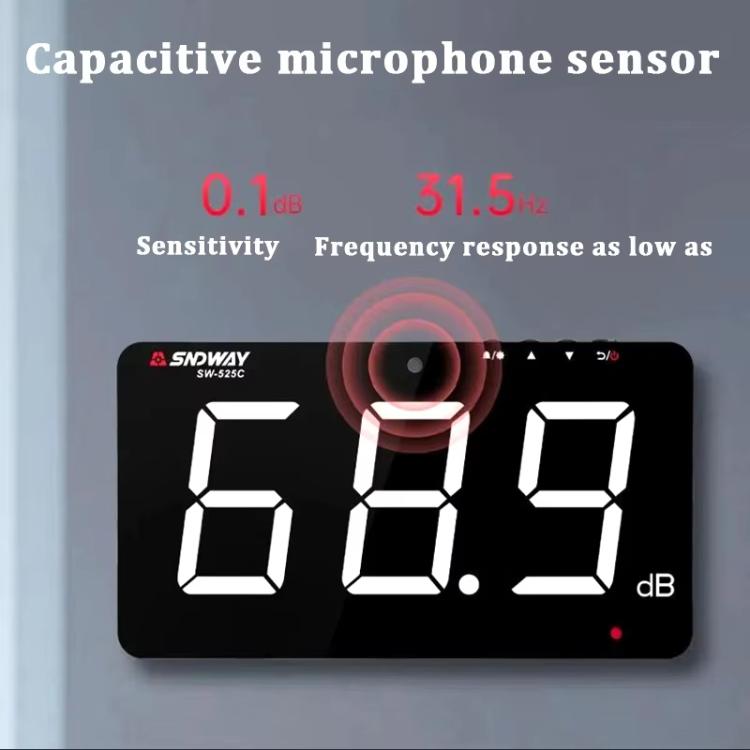 SNDWAY SW-525D 9.6 inch Wall Mounted Decibel Meter Large Screen Environmental Noise Monitor