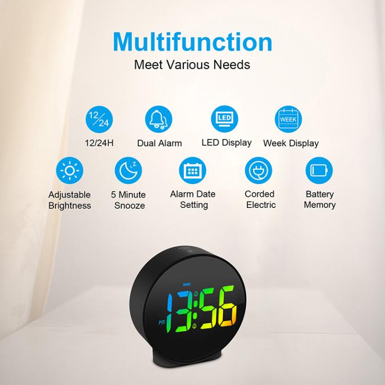 EDUP EH-8816 Simple Digital Electronic Clock Night Light Battery Plug-in Dual Power Mode Alarm Clock(White Case Colorful Letter)