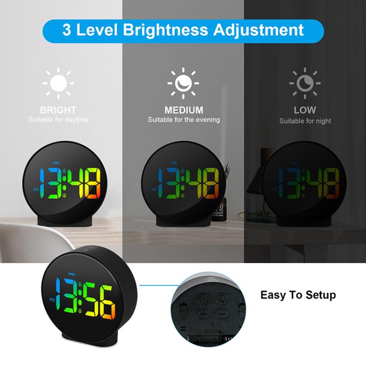 EDUP EH-8816 Simple Digital Electronic Clock Night Light Battery Plug-in Dual Power Mode Alarm Clock(White Case Colorful Letter)