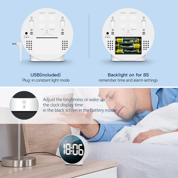 EDUP EH-8816 Simple Digital Electronic Clock Night Light Battery Plug-in Dual Power Mode Alarm Clock(White Case Colorful Letter)