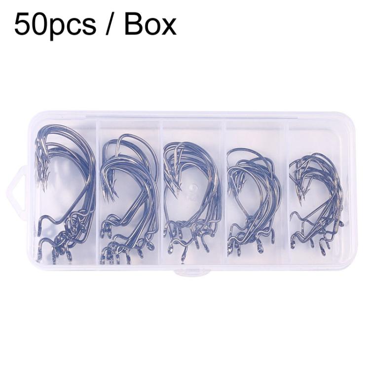 HENGJIA FH013 50pcs / Box Outdoor Fishing Cranked Stripers Hook Set, Color: Black