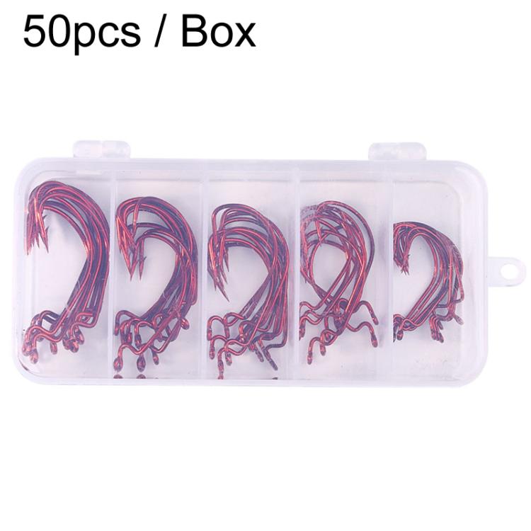 HENGJIA FH013 50pcs / Box Outdoor Fishing Cranked Stripers Hook Set, Color: Red