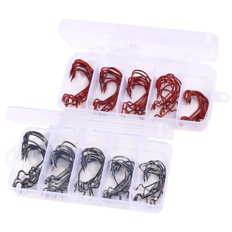 HENGJIA FH013 50pcs / Box Outdoor Fishing Cranked Stripers Hook Set, Color: Black
