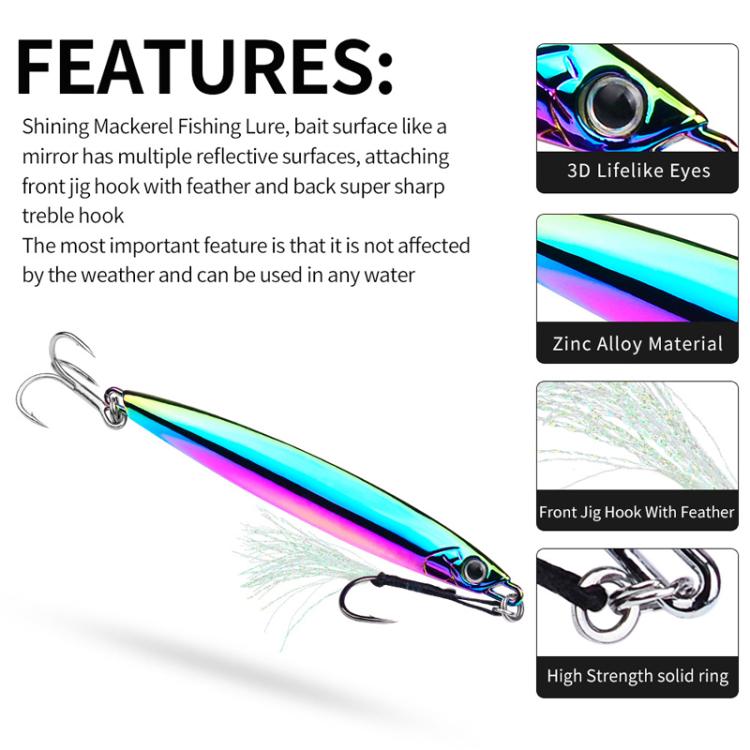 60g PROBEROS LF144 Zinc Alloy Lure Long-Distance Casting Fast-Draw Spanish Mackerel Mirror Bait(Silver)