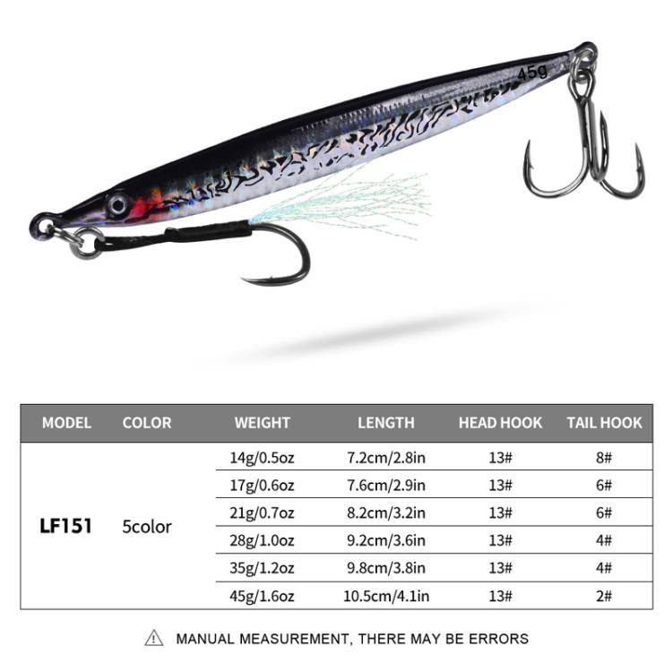 17G PROBEROS LF151 Long-Distance Casting Sinking Lure 3D Fast-Draw Sea Fishing Mackerel Hook(D)