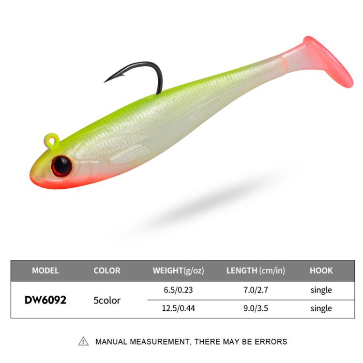 PROBEROS DW6092N6B 5pcs / Set T-Tail Lua False Bait Single Hook Full Swimming Submerged Imitation Soft Lure