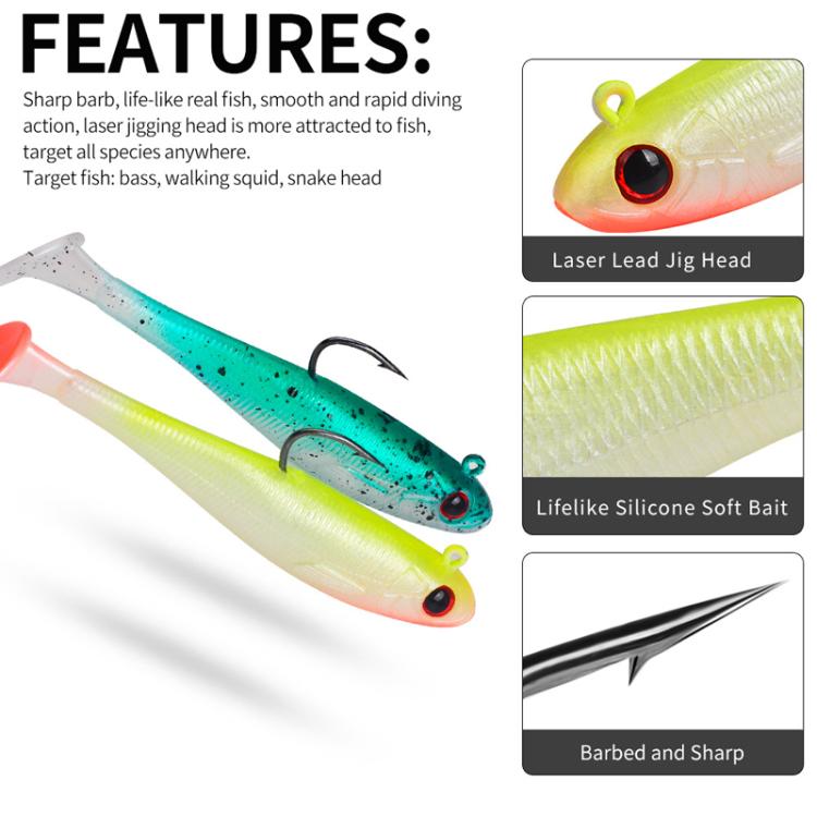 PROBEROS DW6092N6A 5pcs / Set T-Tail Lua False Bait Single Hook Full Swimming Submerged Imitation Soft Lure