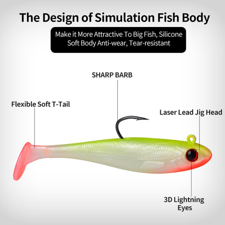 PROBEROS DW6092N12A 5pcs / Set T-Tail Lua False Bait Single Hook Full Swimming Submerged Imitation Soft Lure