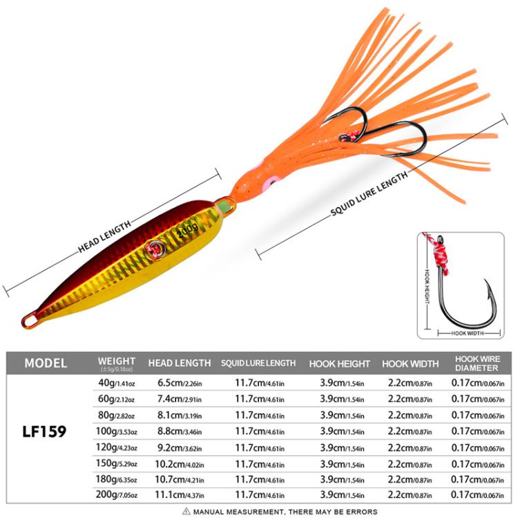 200G PROBEROS LF159 Luminous Bearded Squid Hook Slow Cranking Road Runner Iron Plate Bionic False Bait(D)