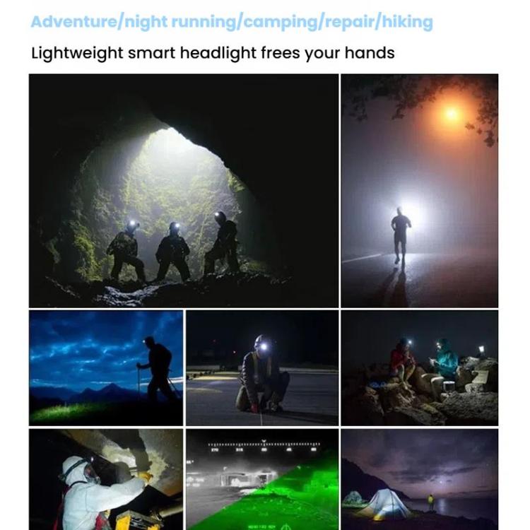 E-SMARTER W6100A LED Mini Wave Sensor Headlamp COB Outdoor Adventure Fishing Bright Headlamp(Black)