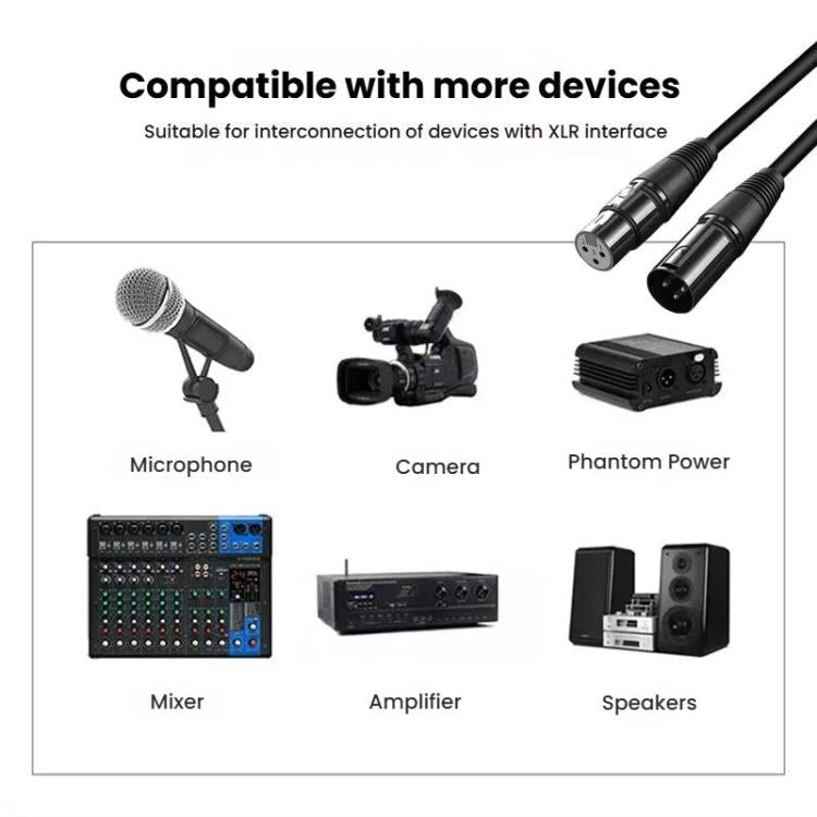 VEGGIEG Male to Female Microphone Stereo Microphone Cable Amplifier XLR Balanced Copper Cannon Audio Cable, Length: 10m(Black)