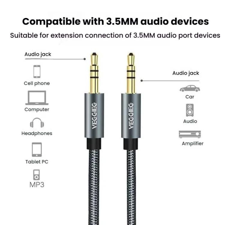VegGieg Aux Car Audio Cable 3.5mm Male To Male Connection Cable For Phone Computer Stereo Amplifier Earphone, Length: 5m(Braided)