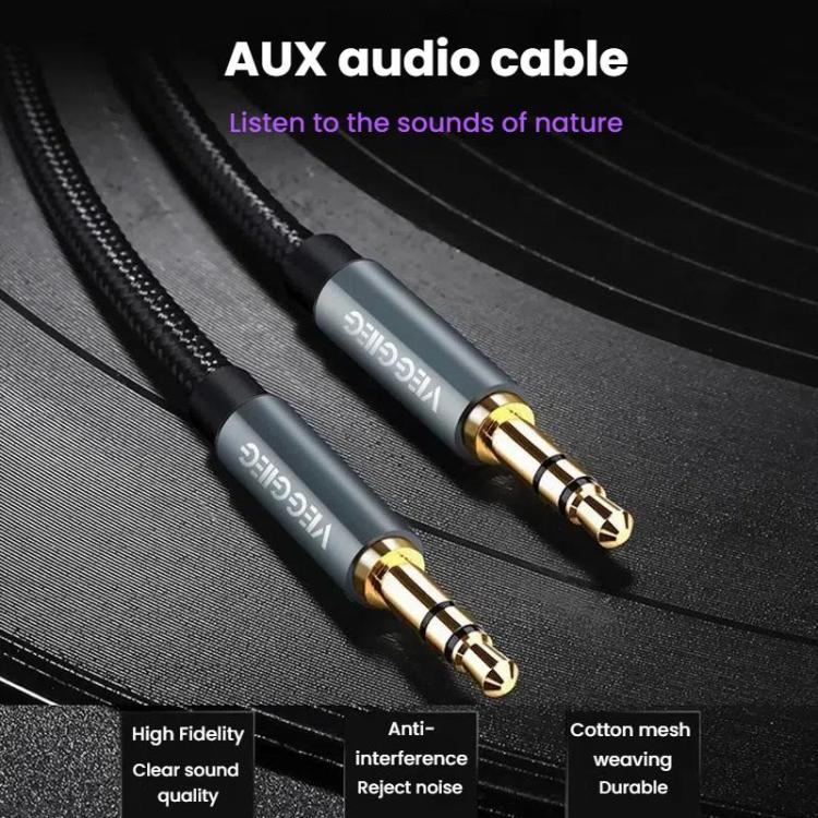 VegGieg Aux Car Audio Cable 3.5mm Male To Male Connection Cable For Phone Computer Stereo Amplifier Earphone, Length: 2m(Braided)
