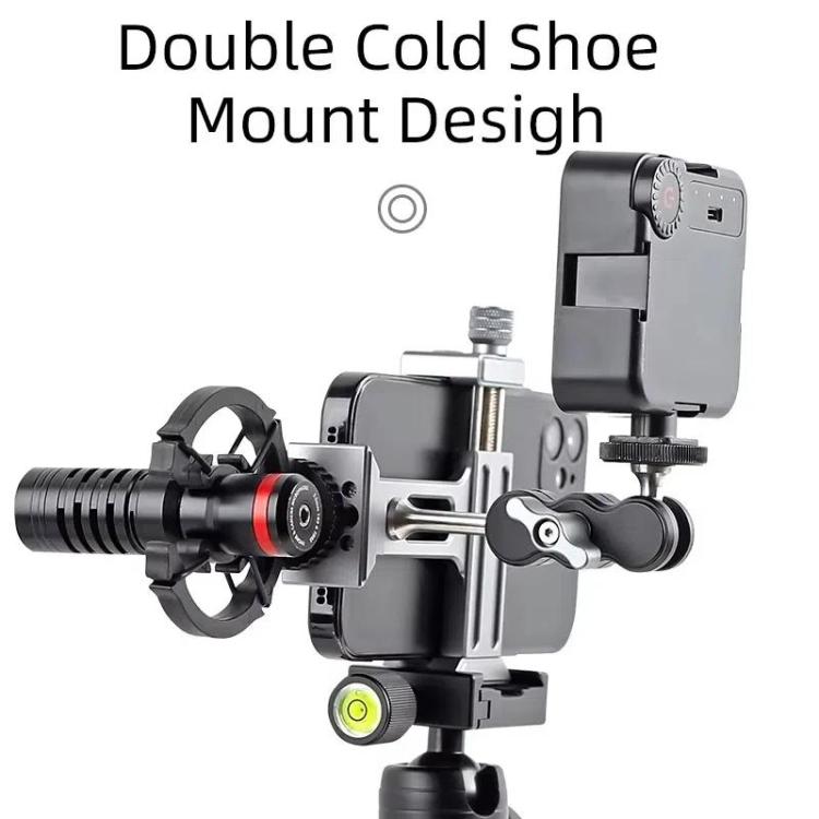 XILETU  XJ-T8 Metal Phone Holder Clamp With Cold Shoe 1/4-inch Screw Hole & Arca-Swiss Compatible Base(Gray)