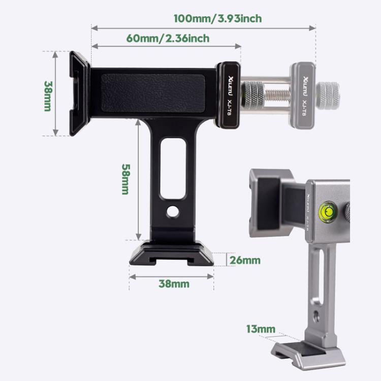 XILETU  XJ-T8 Metal Phone Holder Clamp With Cold Shoe 1/4-inch Screw Hole & Arca-Swiss Compatible Base(Gray)