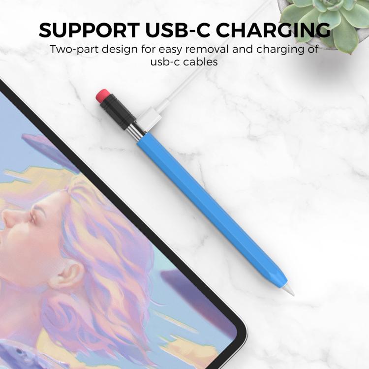For Apple Pencil USB-C AhaStyle PT180-3 Silicone Pen Case(Black Pink Transparent Cap)