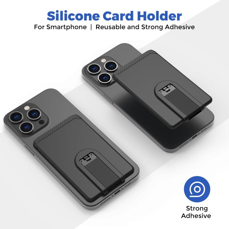 AhaStyle WG133 Adhesive Silicone Cell Phone Card Holder Phone Back Sticker Storage Bag(Black)