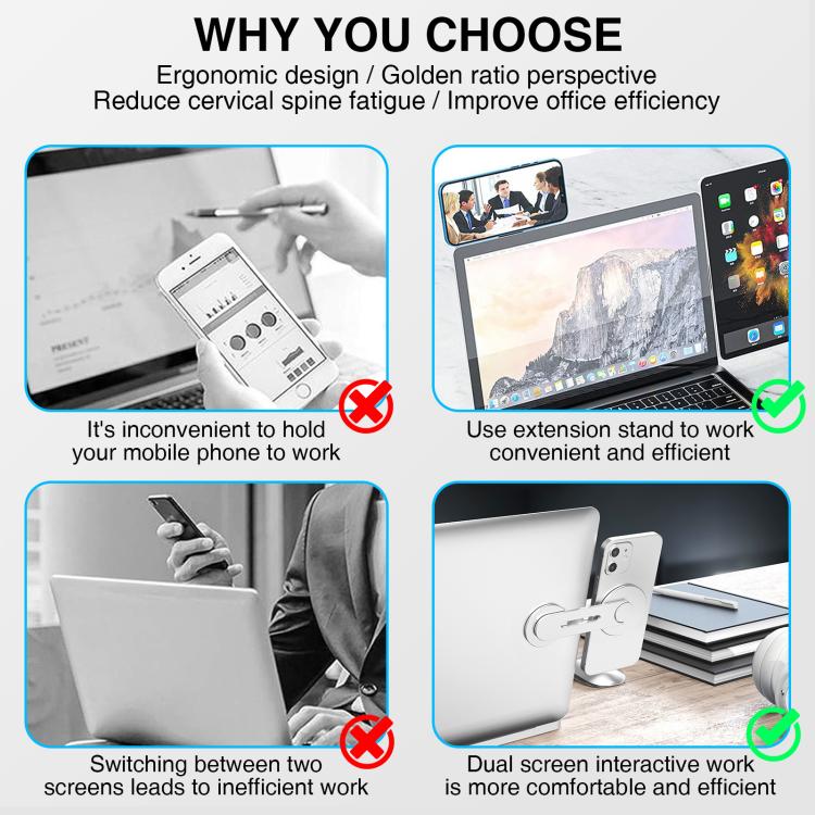 AhaStyle WG26-5 Aluminum MagSafe Circle Magnetic Laptop Expansion Stand Portable Adjustable Phone Holder(Silver)