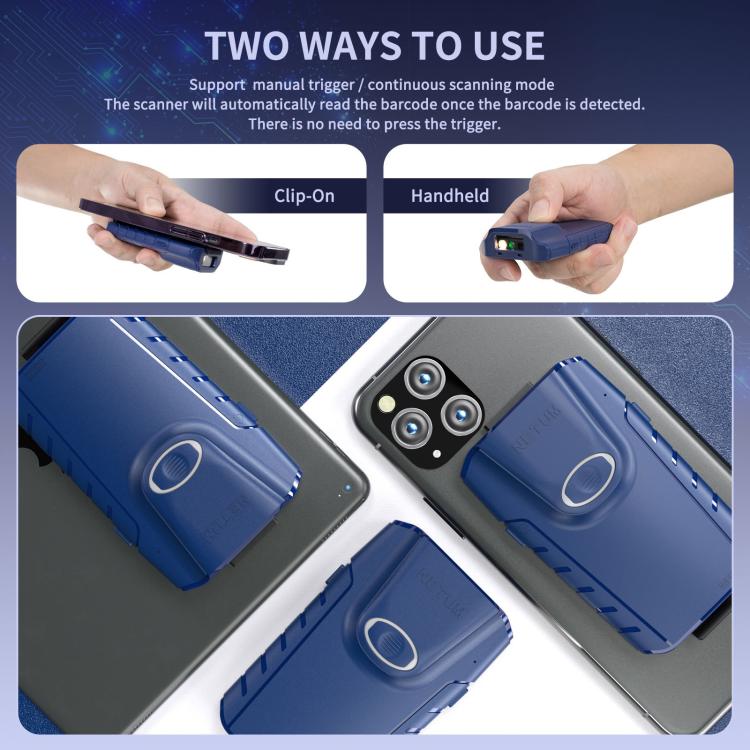 NETUM E950 Cell Phone Back Clip Portable 1/2 Code Wireless Bluetooth Scanner