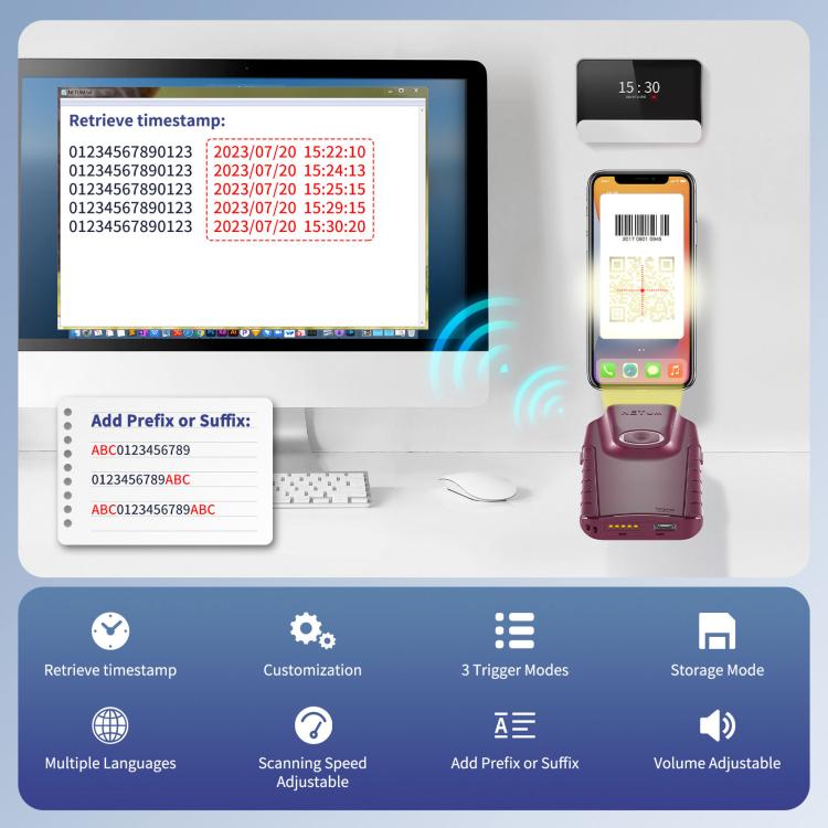 NETUM E950 Cell Phone Back Clip Portable 1/2 Code Wireless Bluetooth Scanner
