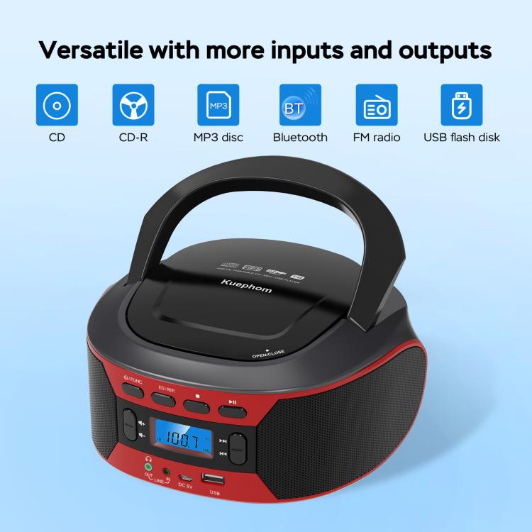 Kuephom W17 Portable Home CD Music Walkman FM Bluetooth Player UK Plug