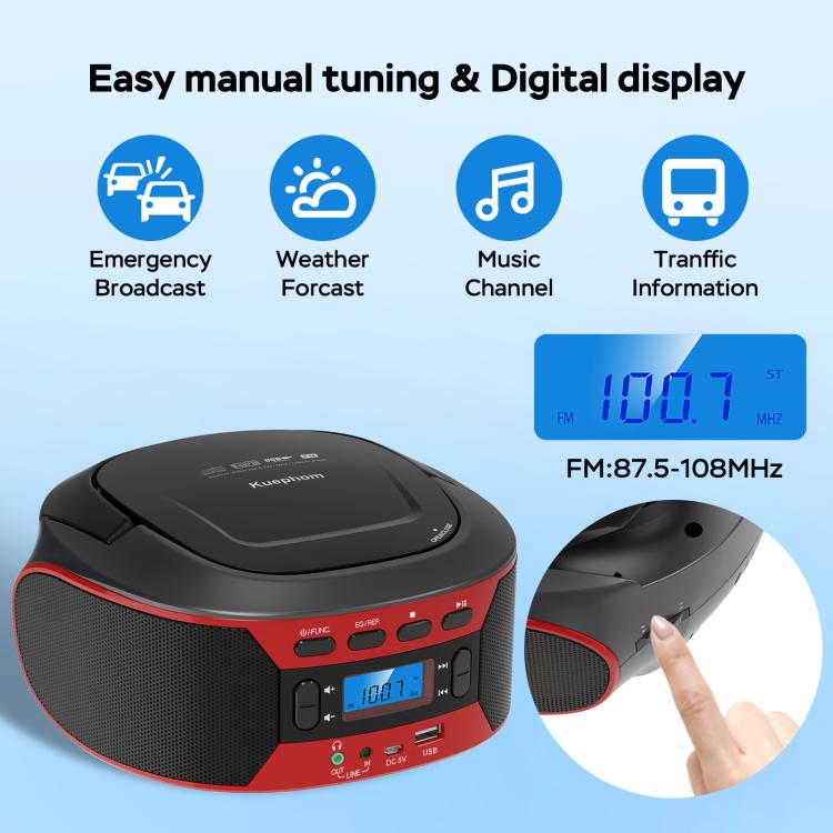 Kuephom W17 Portable Home CD Music Walkman FM Bluetooth Player UK Plug