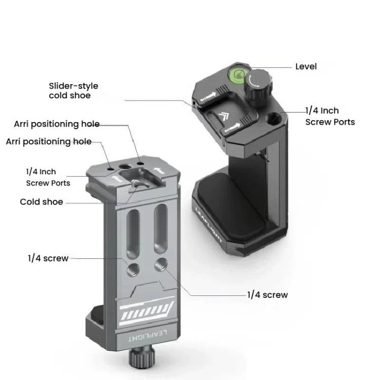 Leaplight Dual Cold Shoe All-Metal Phone Mount with 4x1/4 Inch Screw Ports & Arri Locating Holes(Black)