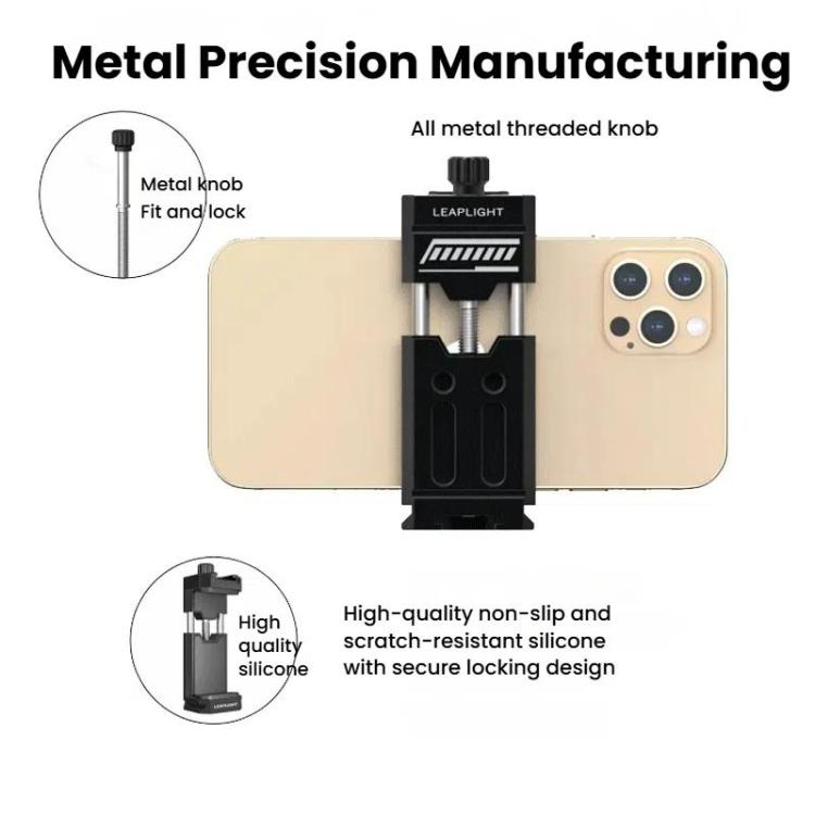 Leaplight Dual Cold Shoe All-Metal Phone Mount with 4x1/4 Inch Screw Ports & Arri Locating Holes(Gray)