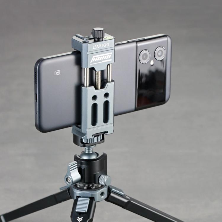 Leaplight Dual Cold Shoe All-Metal Phone Mount with 4x1/4 Inch Screw Ports & Arri Locating Holes(Gray)