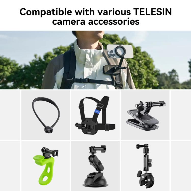 TELESIN Mobile Phone Magnetic Stand Two Claw Adapter Compatible with Chest Strap, Backpack Clip, Neck Mount(Black)