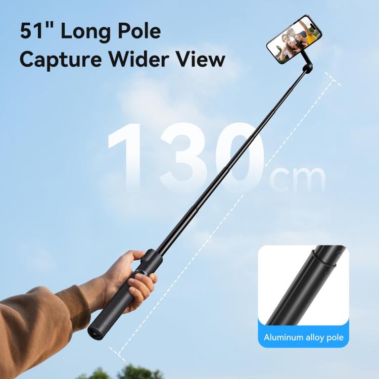 TELESIN 1.3m Magnetic Selfie Stick Tripod Phone Stand for Outdoor Vlog & Live Streaming with Bluetooth Remote(Black)