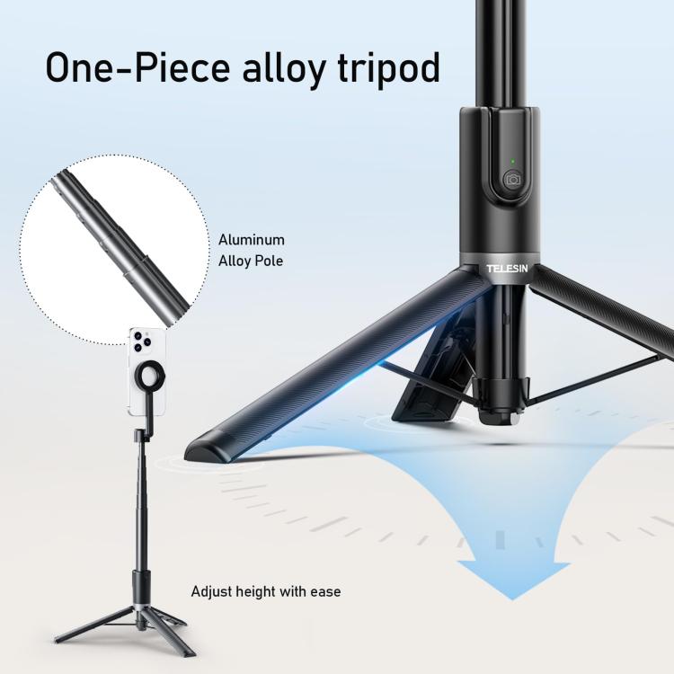 TELESIN 1.3m Magnetic Selfie Stick Tripod Phone Stand for Outdoor Vlog & Live Streaming with Bluetooth Remote(Black)