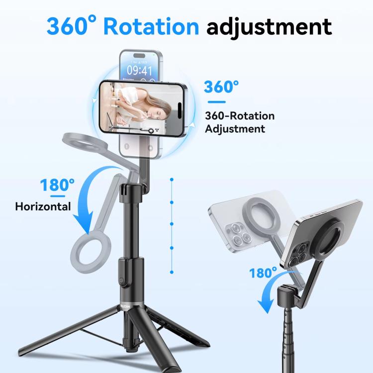 TELESIN 1.3m Magnetic Selfie Stick Tripod Phone Stand for Outdoor Vlog & Live Streaming with Bluetooth Remote(Black)