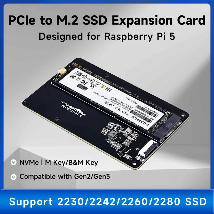 Yahboom PCIe To M.2 Adapter Expansion Board For Raspberry Pi 5 NVMe Expansion Board, Spec: Separate Board