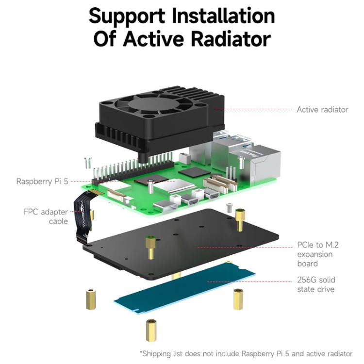 Yahboom PCIe To M.2 Adapter Expansion Board For Raspberry Pi 5 NVMe Expansion Board, Spec:  Board + 256G SSD