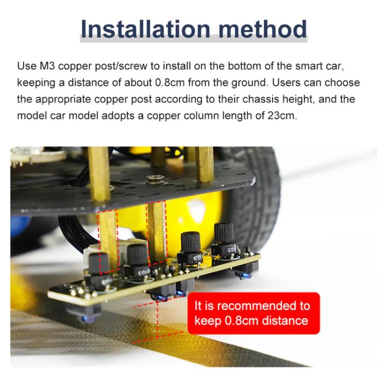Yahboom 4 Channel Infrared Tracking Sensor Module For Smart Car Robot, Spec: With DuPont Cable+16mm Copper Column