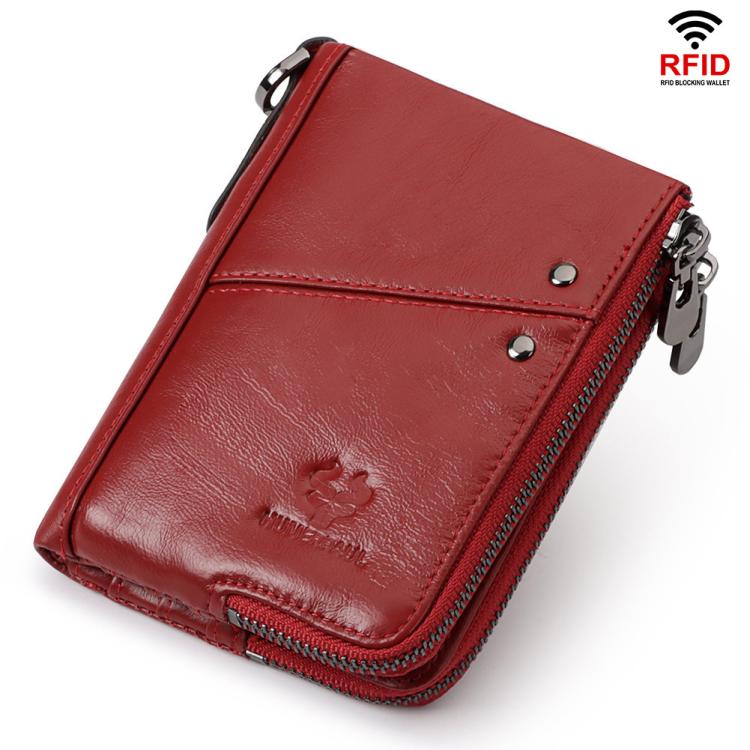 HUMERPAUL BP852 RFID Leather Anti-Theft Wallet Short Double Zipper Wallet(Red)