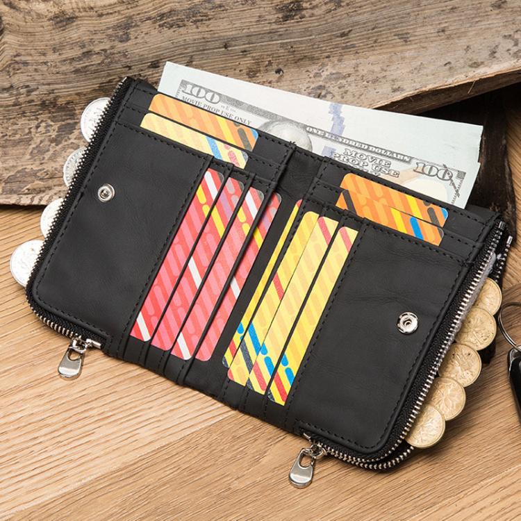 HUMERPAUL BP852 RFID Leather Anti-Theft Wallet Short Double Zipper Wallet(Black)