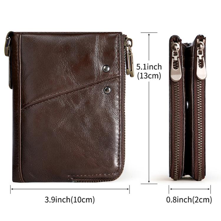 HUMERPAUL BP852 RFID Leather Anti-Theft Wallet Short Double Zipper Wallet(Red)