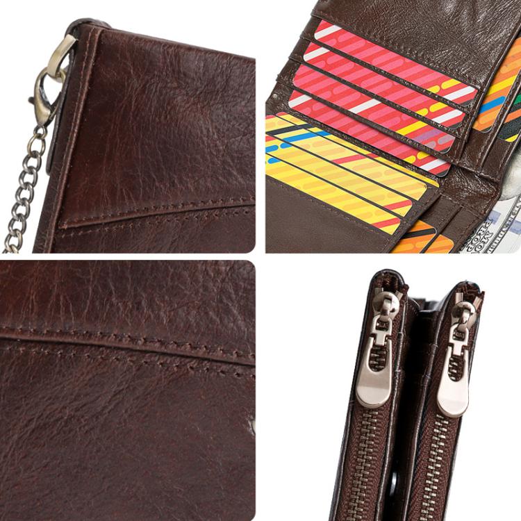 HUMERPAUL BP852 RFID Leather Anti-Theft Wallet Short Double Zipper Wallet(Black)