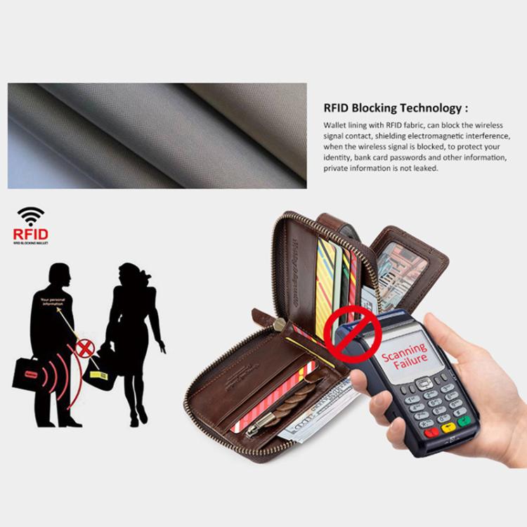 HUMERPAUL BP735 Leather Horizontal Zipper Wallet Multiple Card Slots RFID Anti-Theft Protection Men Purse(Light Brown)