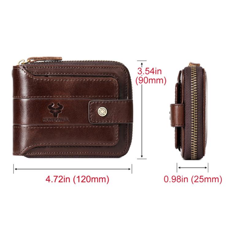 HUMERPAUL BP735 Leather Horizontal Zipper Wallet Multiple Card Slots RFID Anti-Theft Protection Men Purse(Light Brown)
