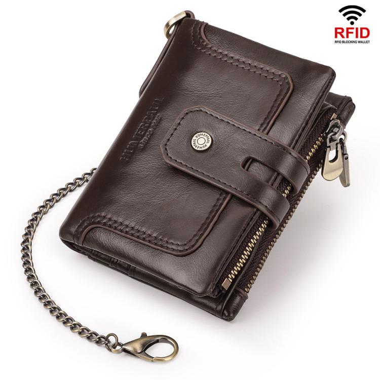 HUMERPAUL BP778 Short Leather Wallet RFID Tri-fold Double Zipper Coin Purse(Brown)