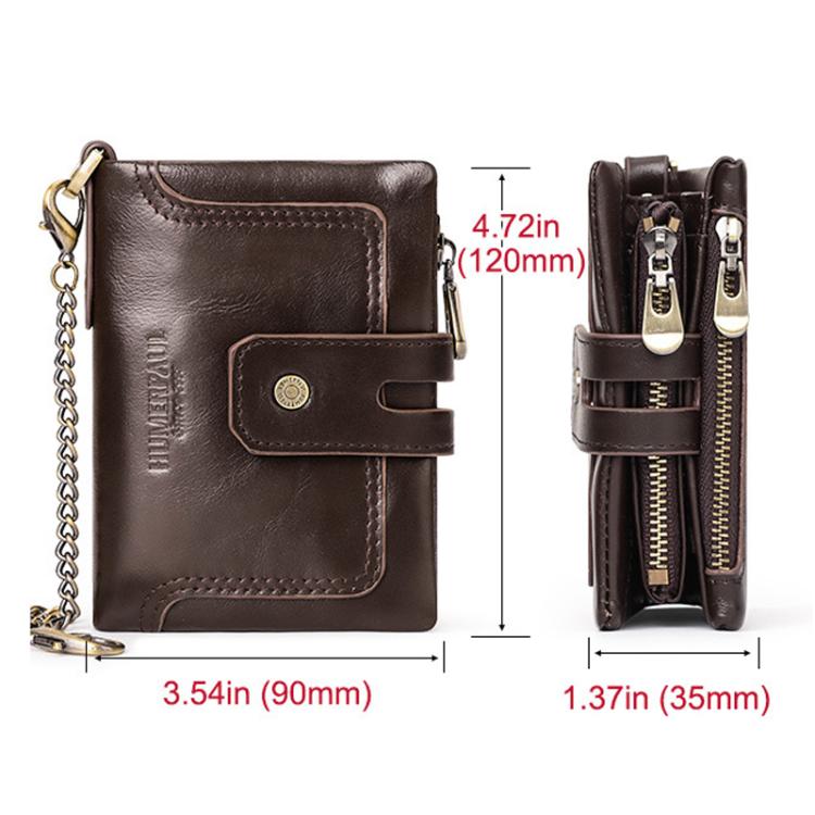 HUMERPAUL BP778 Short Leather Wallet RFID Tri-fold Double Zipper Coin Purse(Brown)