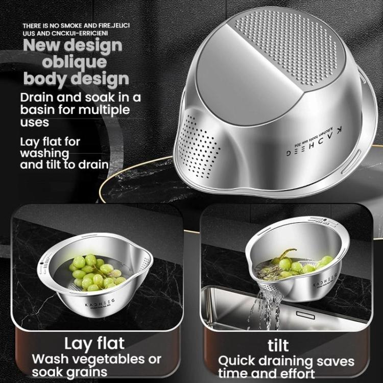 Kacheeg 304 Stainless Steel Multi-Purpose Colander, Vegetable & Rice Strainer, Washing Basket 24cm