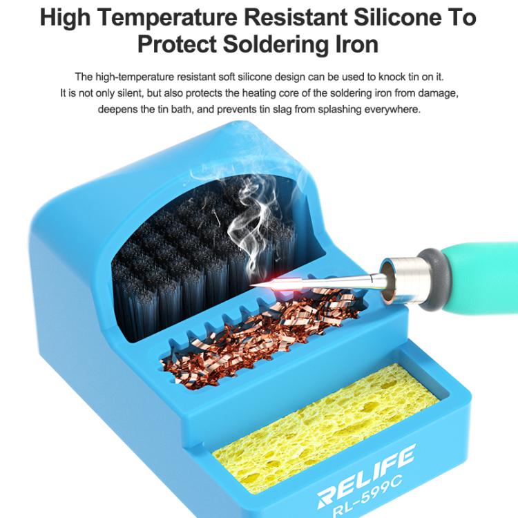 RELIFE RL-599C 3 In 1 Soldering Iron Cleaner Soldering Iron Tip Tin Residue High Temperature Resistant Cleaning Sponge Steel Wire Cleaning Ball