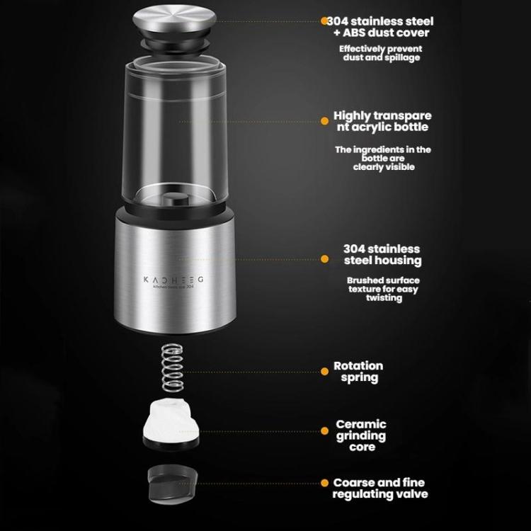 Kacheeg 70ml Transparent Pepper Grinder with Adjustable Coarse to Fine Ceramic Blades 11 x 4.9 x 4cm