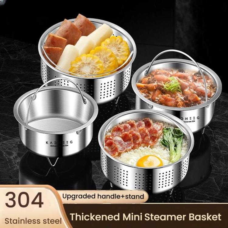 Kacheeg 304 Stainless Steel Steamer Basket for Rice Cooker/Pots with Handles & Stand Perforated 20cm